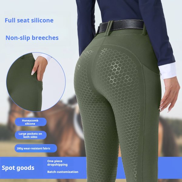 亚马逊跨境马术裤女全座硅胶防滑耐磨高腰紧身骑马裤带口袋马术服